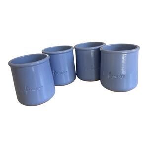 Set of 4 La Fermiere Terracotta Blue Yogurt Jars Pots